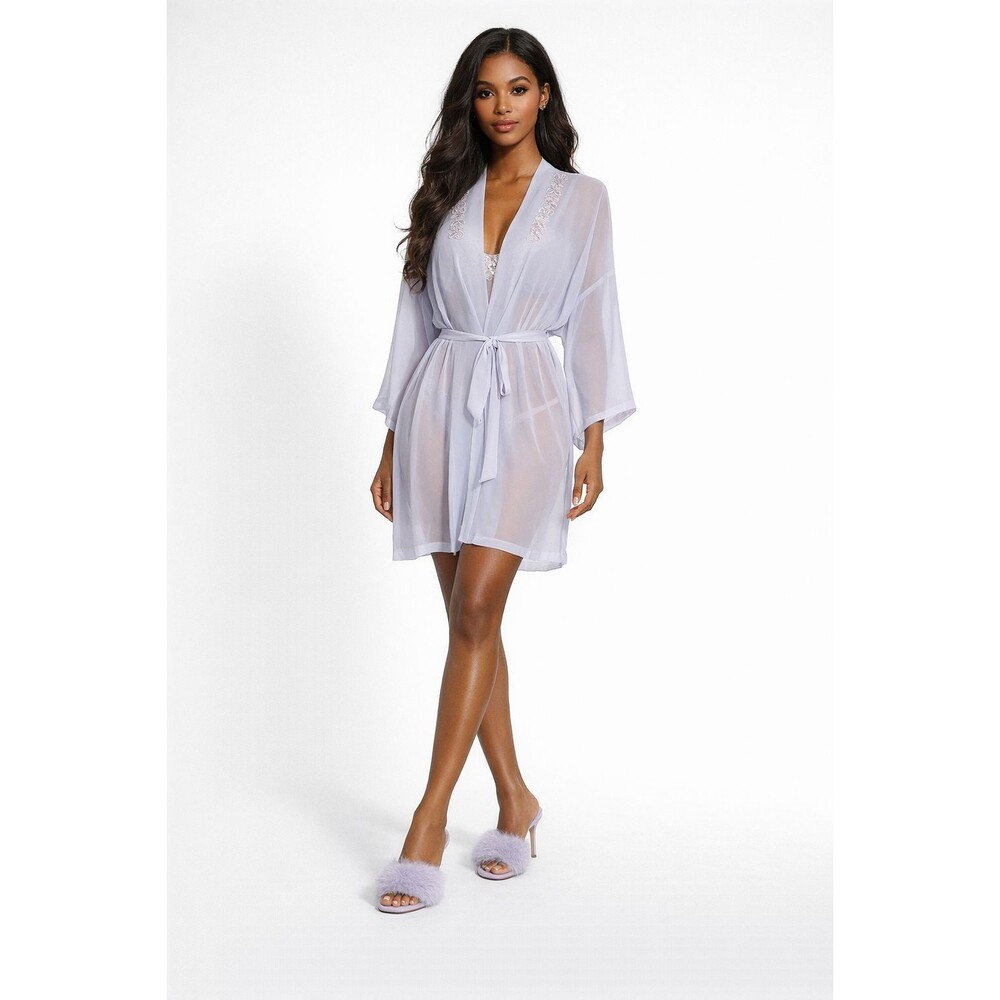 Expressions 2-Piece Lavender Cami Robe Sheer Sequin Collar Nighty Size Medium